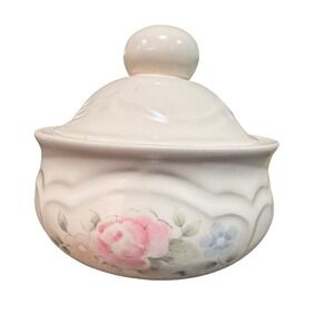 Vintage USA Pfaltzgraff Tea Rose Sugar Bowl Lid Pink Floral Pearlized Stoneware